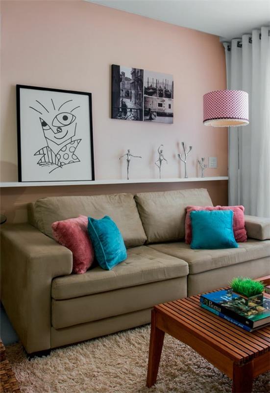 Σαλόνι ροζ αμπαζούρ σχεδιαστικές ιδέες μοντέρνο καναπέ ζωγραφική ράφι