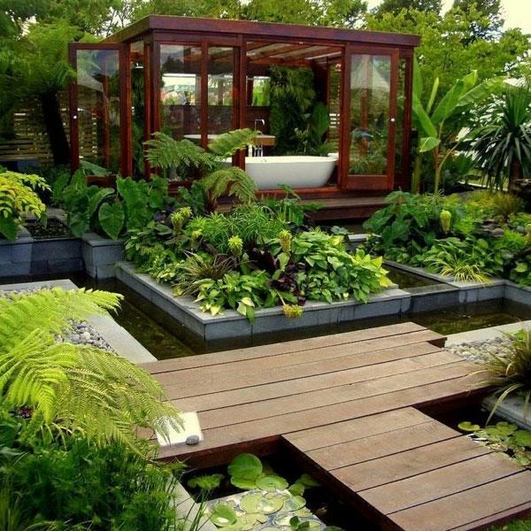 Ο κήπος Zen δημιουργεί ξύλινο δάπεδο για ιαπωνικούς κήπους