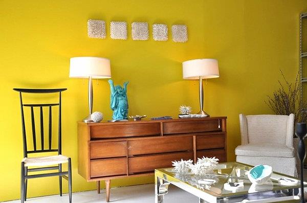 Ιδέες επίπλωσης δωματίου με ζωντανή συρταριέρα κίτρινη