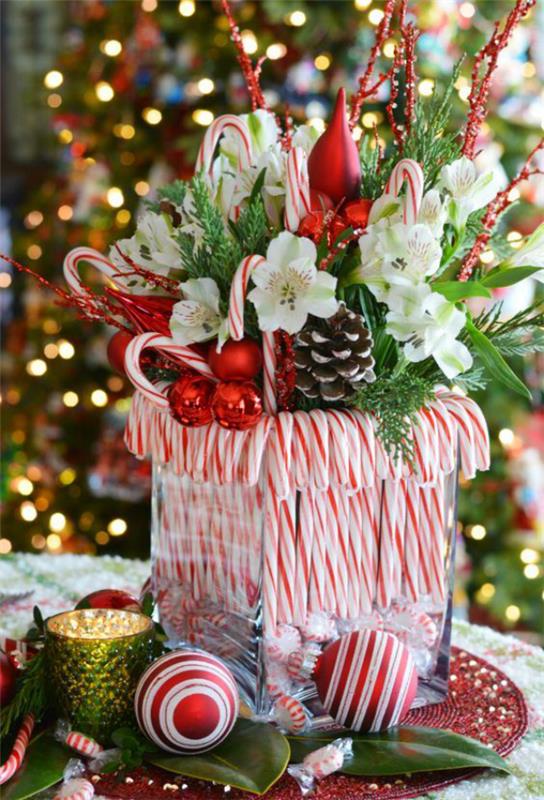 Καραμέλες αστεία διακόσμηση μεγάλο γυάλινο βάζο γεμάτο καλούδια λουλούδια Χριστουγεννιάτικες διακοσμήσεις