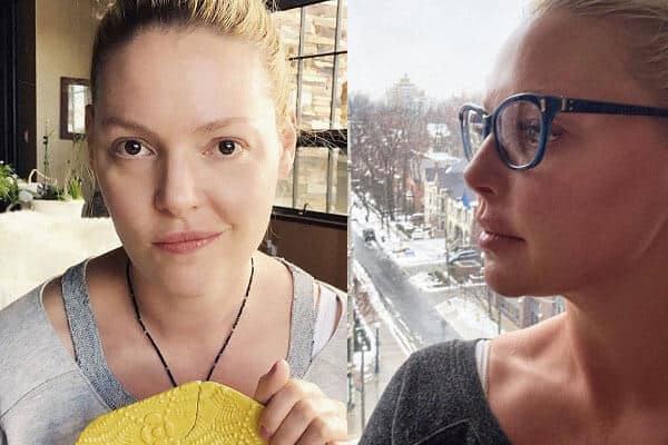 Aktorės su makiažu ir be jo Katherine Heigl