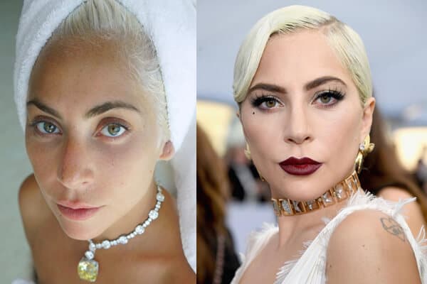 Makiažas ir be makiažo aktorė Lady Gaga