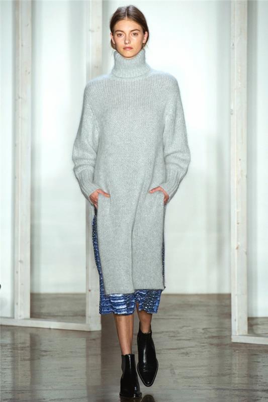 τρέχοντα πλεκτά γυναικεία πουλόβερ γκρι μακρύ ζιβάγκο πουλόβερ