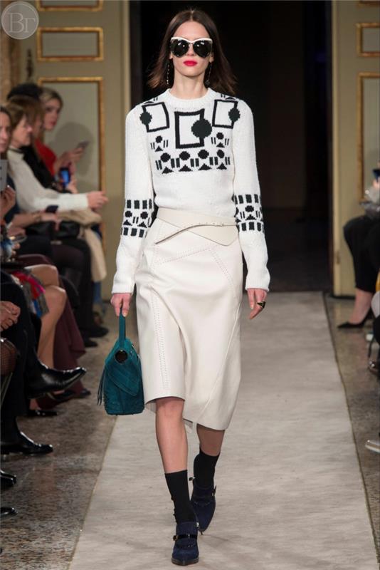 τρέχοντα πλεκτά γυναικεία πουλόβερ λευκό μαύρο μοτίβο