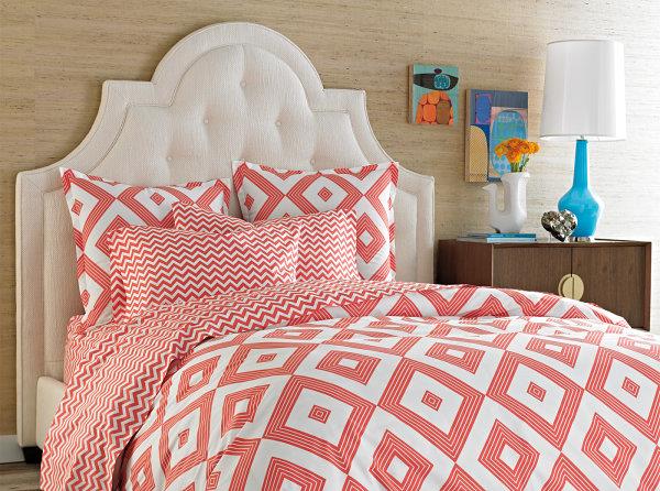 τρέχουσες φθινοπωρινές τάσεις κρεβάτι κρεβατοκάμαρα κλινοσκεπάσματα γεωμετρικό μοτίβο κόκκινο