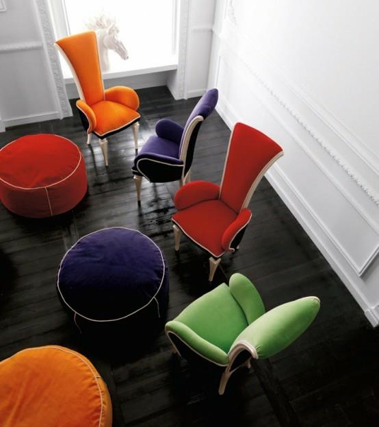altamoda τραπεζαρία εσωτερικών σχεδιαστών καρέκλες πολύχρωμα μαξιλάρια δαπέδου