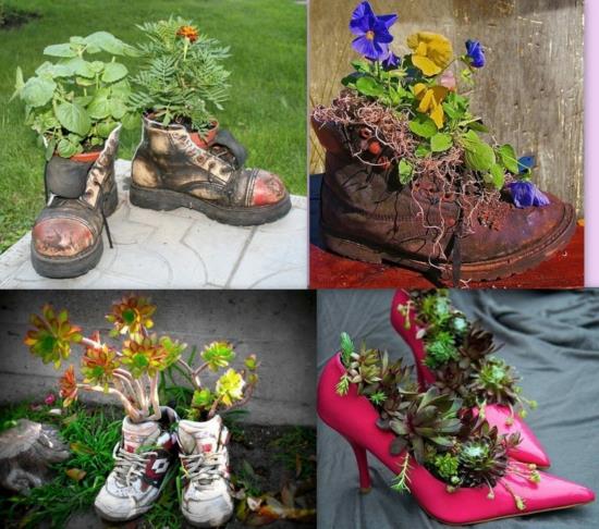 παλιά παπούτσια γλάστρες ιδέες διακόσμησης κήπου