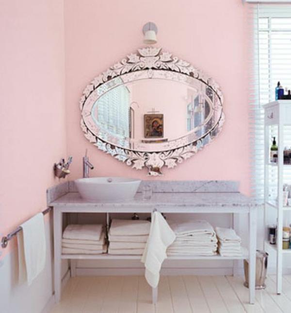 σκοτεινό ροζ χρώμα τοίχου σχεδιασμός καθρέφτη μπάνιου