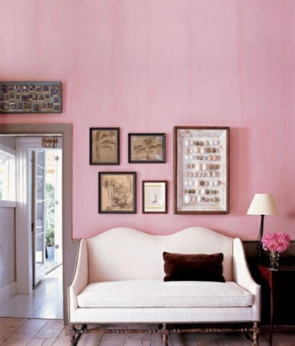 σκονισμένο ροζ χρώμα τοίχου σαλόνι κλασικό vintage ζωγραφικό τοίχο
