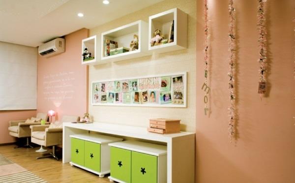 σκούρο ροζ χρώμα τοίχου σαλόνι κλασικό vintage πράσινο κουτί
