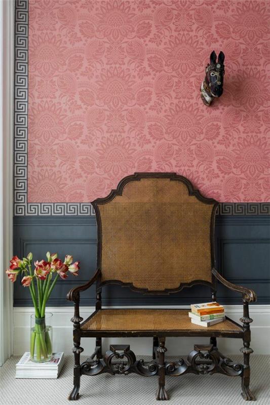 χρώμα τοίχου σαλόνι σκούρο ροζ vintage καρέκλα μεγάλη