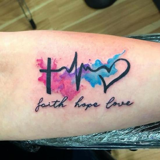 ακουαρέλα πίστη αγάπη ελπίδα τατουάζ