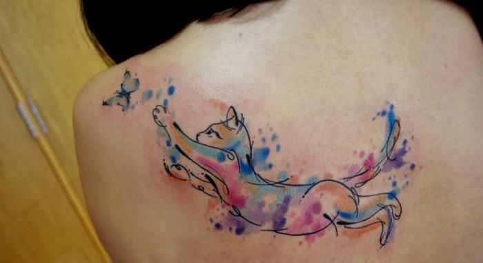 ακουαρέλα τατουάζ ιδέα ώμου γυναίκες τατουάζ γάτα
