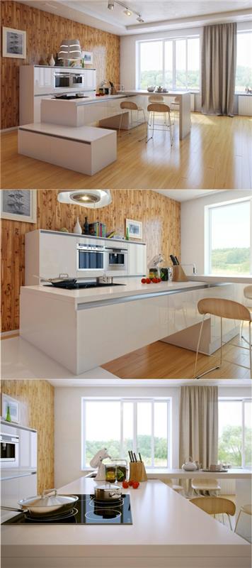 πάγκος κουζίνας μοντέρνος σχεδιασμός κουζίνας ξύλινος τοίχος