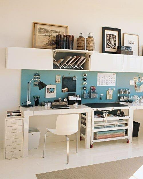 σχεδιασμός χώρου εργασίας λευκά μπροστινά γραφεία συρταριέρα