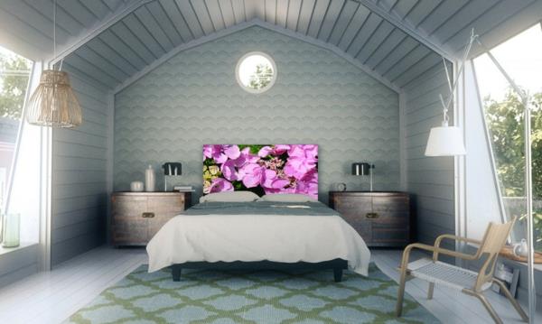 υπνοδωμάτιο επίπλωση κρεβάτι κεφαλάρι μοτίβο λουλουδιών