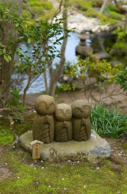 ιδέες σχεδιασμού κήπου ασιατικού κήπου πέτρινα αγάλματα λίμνη κήπου