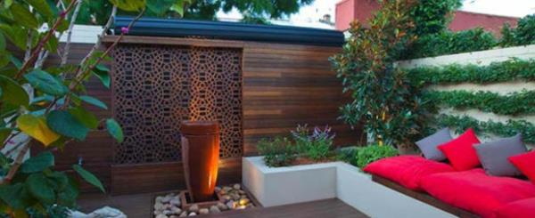ασιατικός κήπος βεράντα ιδιωτική οθόνη ξύλινη διακόσμηση φράχτη ρίξτε μαξιλάρια