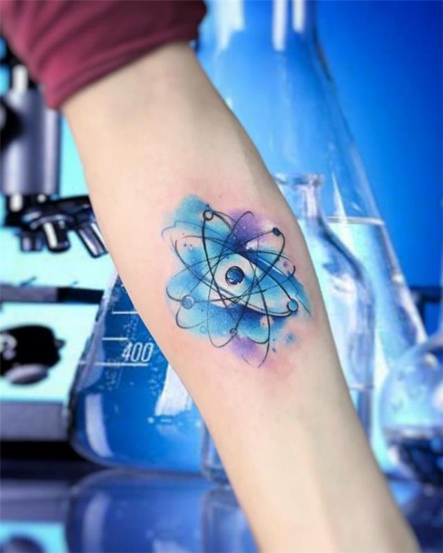 atom tattoo ακουαρέλα τατουάζ ιδέα αντιβραχίου