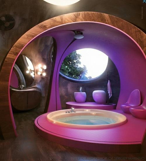 ελκυστικό σχεδιασμό μπάνιου μπανιέρα έμμεσο απαλό ανοιχτό μοβ ροζ