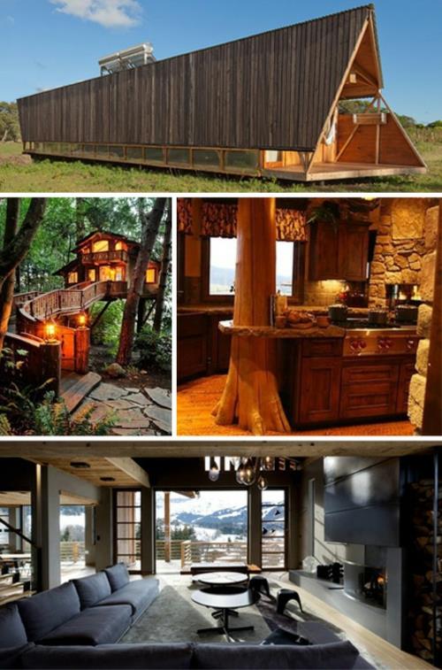 ελκυστικά σχέδια ξύλινων σπιτιών prefab ξύλινη πέτρινη τοίχο κουζίνας