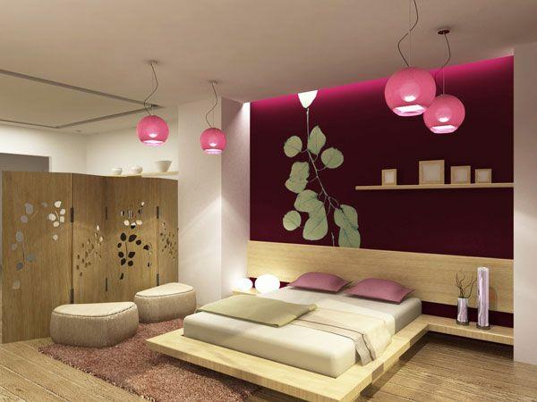 ελκυστική παλέτα χρωμάτων στο εσωτερικό σχέδιο ασιατικής κρεβατοκάμαρας