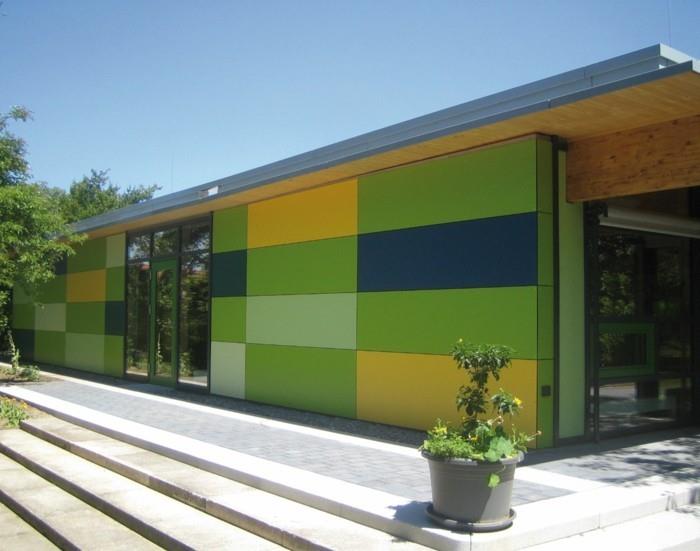 ελκυστική πρόσοψη σπιτιού hpl πάνελ πράσινο κίτρινο μπλε