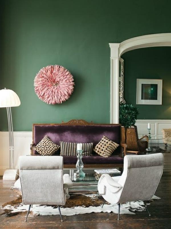 ελκυστικό σαλόνι χρώμα πράσινου τοίχου