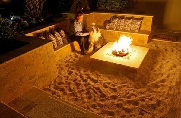 υπαίθριος χώρος αυλή κήπος ιδέες άμμος τζάκι δημιουργικές ιδέες διαβίωσης ζεστό
