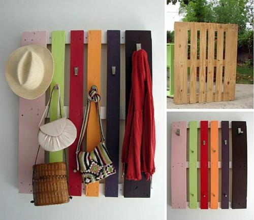 κρεμάστρα ρούχα διάδρομο καπέλο τσάντες χρωματιστά πάνελ ξύλο