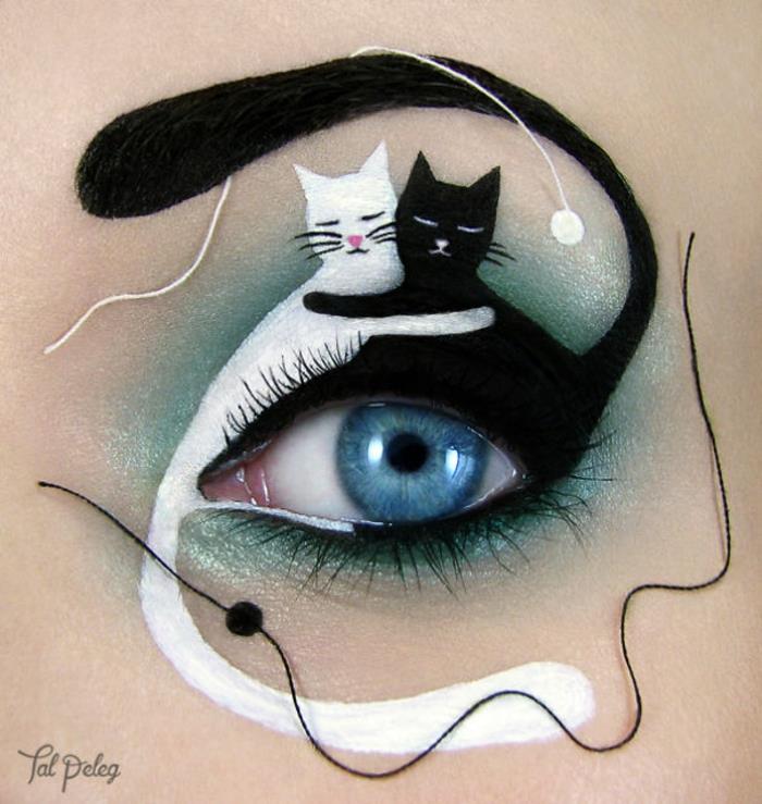 Μακιγιάζ ματιών ματιών Tal Peleg μαύρη γάτα λευκή γάτα