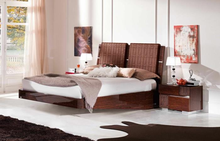 ασυνήθιστα κρεβάτια κρεμαστά πλωτό κρεβάτι κεφαλάρι με ζωικό κεφαλάρι από σκούρο ξύλο