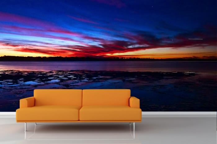 φανταχτερή ταπετσαρία παραλίας πορτοκαλί καναπές