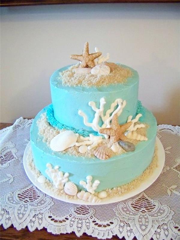 ασυνήθιστες τούρτες γαμήλια τούρτα σε γαλάζιο χρώμα με κοχύλια