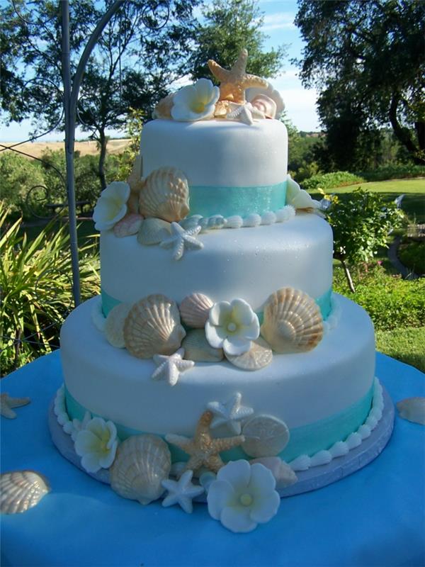 ασυνήθιστες τούρτες λευκή γαμήλια τούρτα με φρέσκια διακόσμηση σε καλοκαιρινή διάθεση