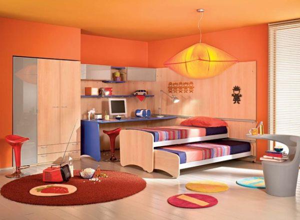 Πτυσσόμενα κρεβάτια σοφίτας στο παιδικό δωμάτιο, συμπαγή, μοντέρνα, πορτοκαλί