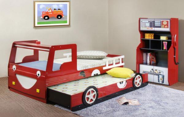 πτυσσόμενα κρεβάτια-στο-παιδικό-δωμάτιο-αρσενικό-κόκκινο-κρεβάτι αυτοκινήτου