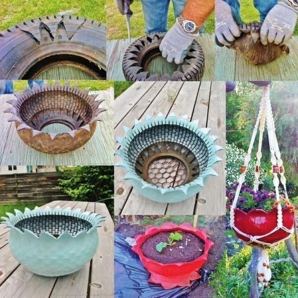 ελαστικό αυτοκινήτου diy ιδέα λουλούδι κρεμαστό καλάθι φτιάξτε μόνοι σας