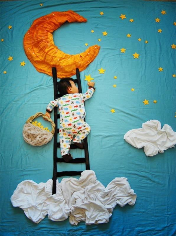 φωτογραφίες μωρών ιδέες ιδέες φωτογράφισης δημιουργικές αστείες φωτογραφίες μωρών στον καθρέφτη με ρολό καρφωτό έναστρο ουρανό