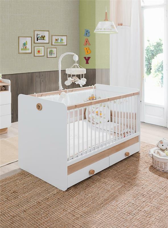 αγοράστε κρεβάτι μωρού τούρμπακτ λευκές ξύλινες λεπτομέρειες διακοσμούν το βρεφικό δωμάτιο