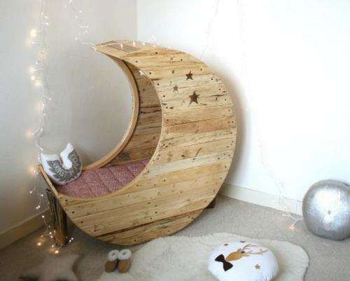 βρεφικό κρεβάτι φεγγάρι ευρώ παλέτες ξύλινο μπερδεμένο ιδέα παραμύθι