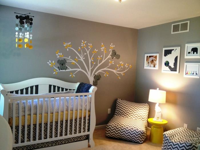 βρεφική κούνια σχεδιασμός παιδικού δωματίου τοίχο αυτοκόλλητο δέντρο έπιπλα ζιγκ ζαγκ