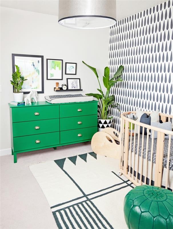 ιδέες διακόσμησης παιδικού δωματίου πράσινο κομμό ελαφρύ χαλί