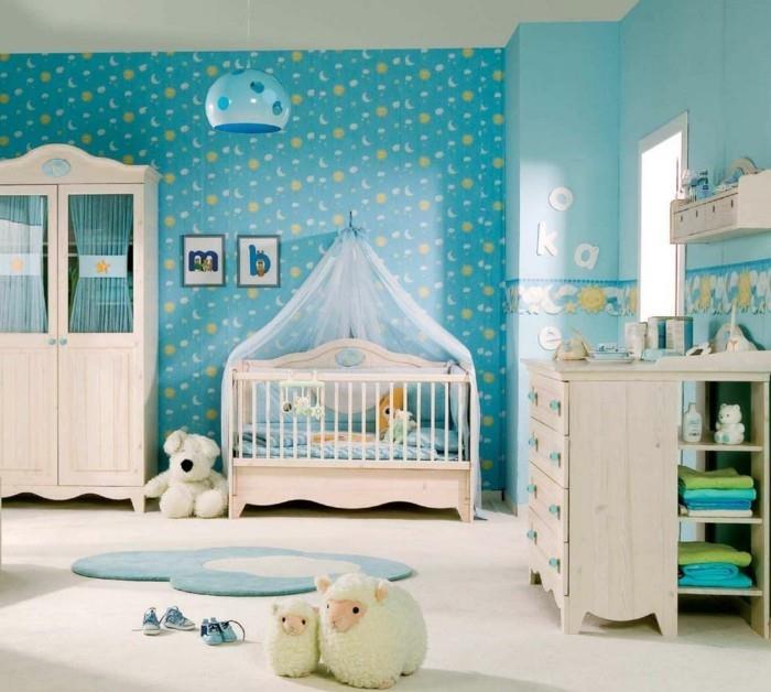 βρεφικό δωμάτιο χρώματα μπλε τόνους ελαφρύ δάπεδο ελαφριά ξύλινα έπιπλα