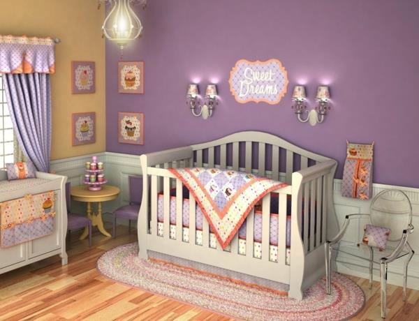 μωρό σχέδιο μοβ τοίχου χρώμα τοίχου φωτιστικό χαλί