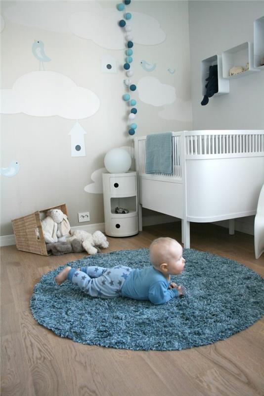 Ολοκληρωμένο βρεφικό δωμάτιο με δάπεδο στρογγυλό χαλί μπλε