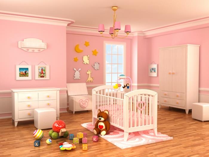 παιδικό ντεκόρ παιδικό δωμάτιο ροζ διακόσμηση τοίχου λευκά παιδικά έπιπλα παιχνίδια