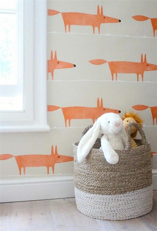 βρεφικό δωμάτιο τοίχου σχεδιασμός τοιχογραφία ταπετσαρία πορτοκαλί αλεπούδες