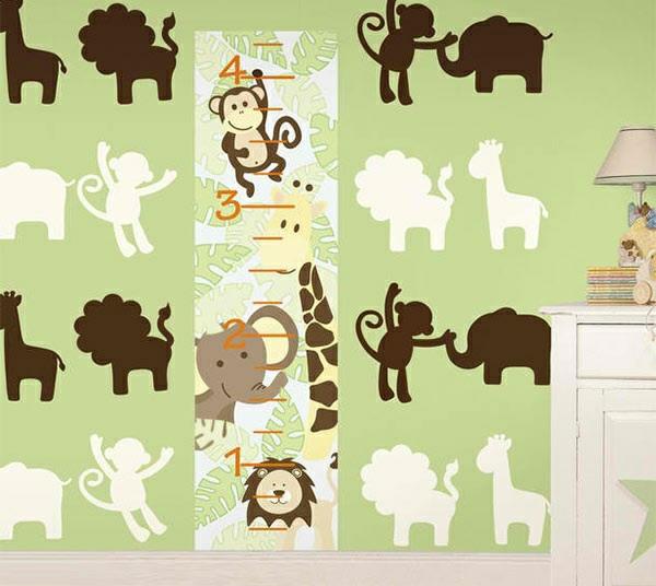 βρεφικό δωμάτιο τοίχου σχεδιασμός τοίχου χαλκομανίες δάσος ζώα ελέφαντες πιθήκοι καμηλοπαρδάλεις λιοντάρια
