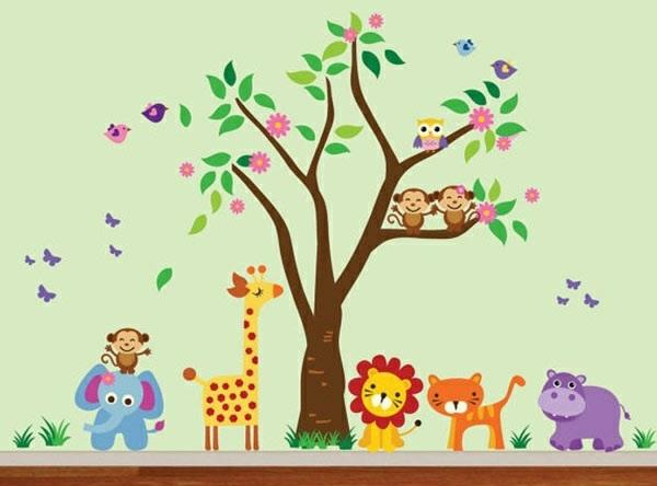 μωρό δωμάτιο τοίχου σχεδιασμός τοίχων αυτοκόλλητα δάσος ζώα στο φυτώριο